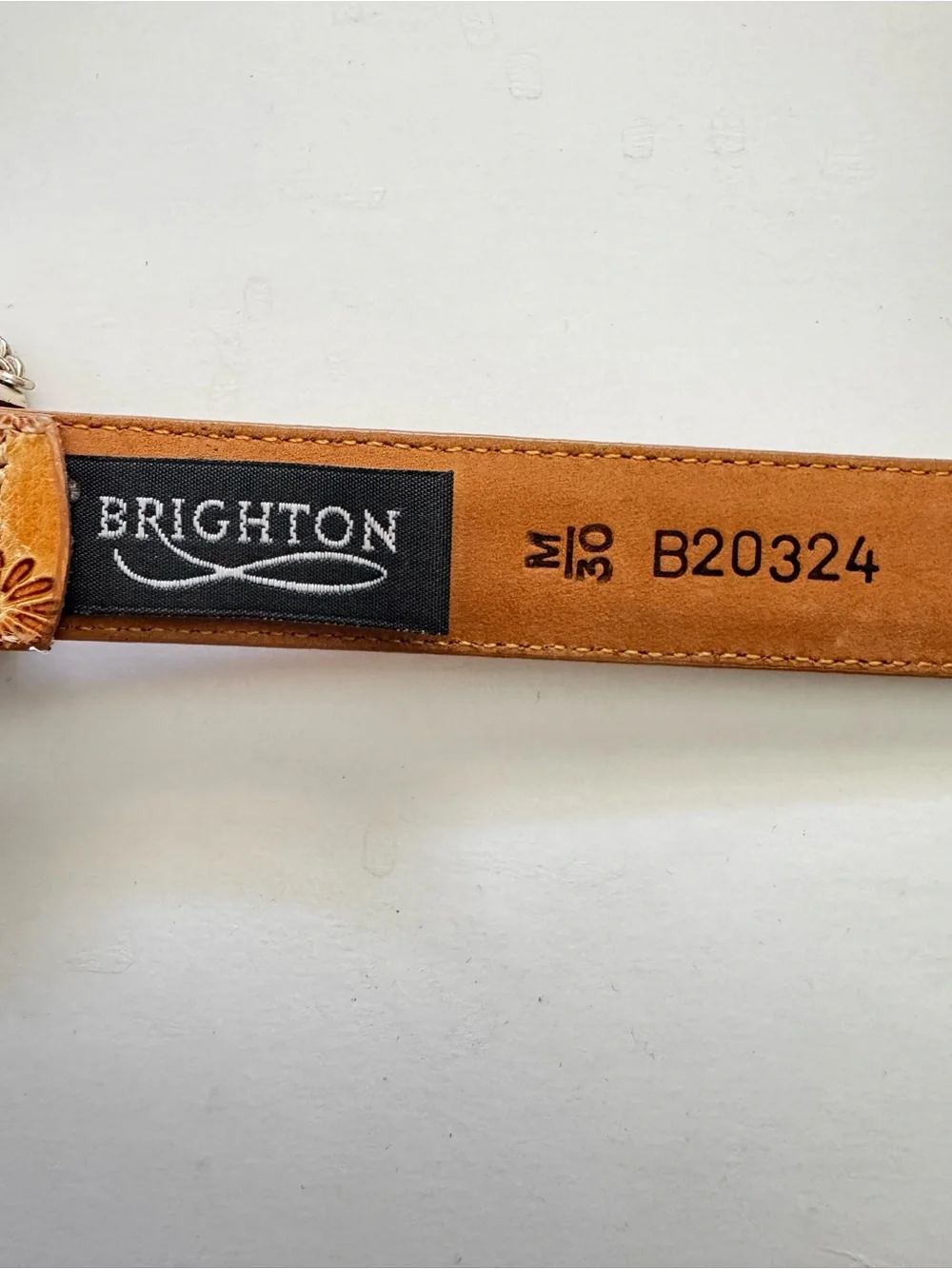Brighton  Tan Floral Leather Charm Belt with Silver Floral Buckle size M 30